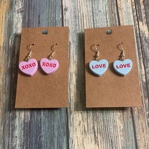 Heart-Shaped Pink and Blue Earrings Set in silver tone